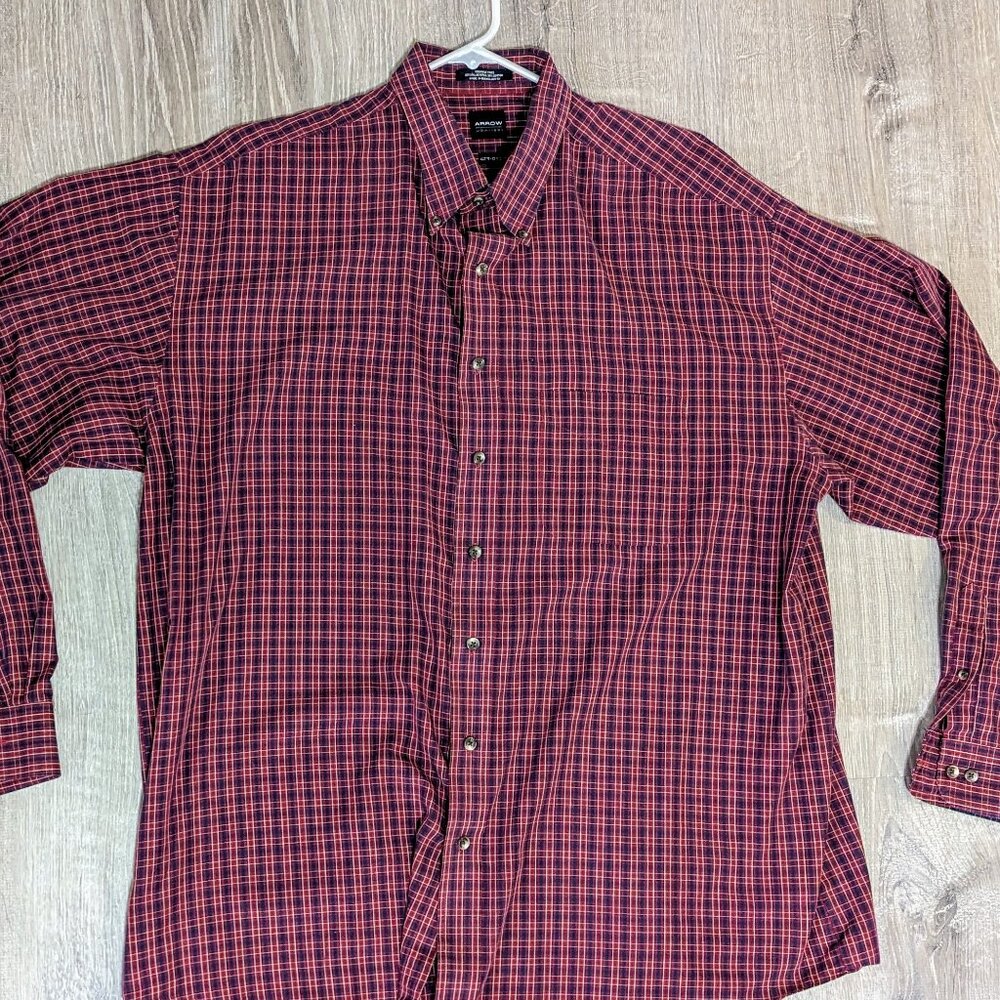 Arrow 1851 Men's Hamilton Poplins Long Sleeve Button Down Plaid Shirt size XLT